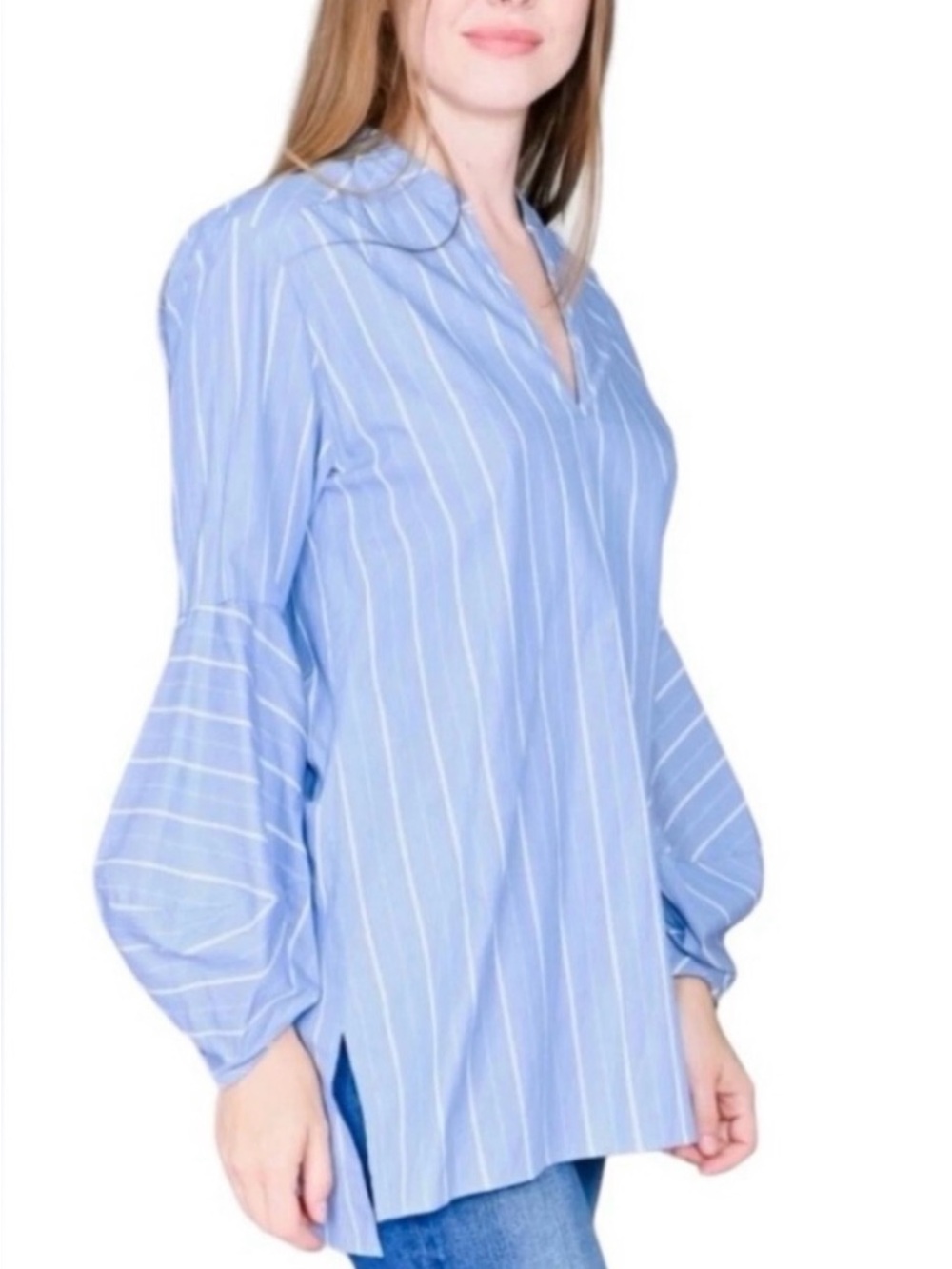 Amanda Uprichard Dartmouth Blue Striped Bell Sleeve Tunic